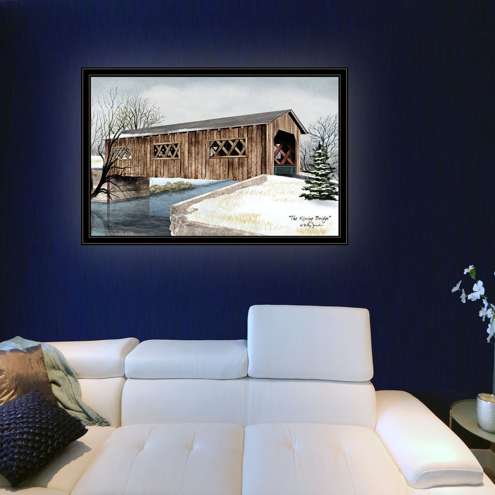 English Elm "the Kissing Bridge" Billy Jacobs Americana Framed Canvas Print Black Wood Wall Art B06785307