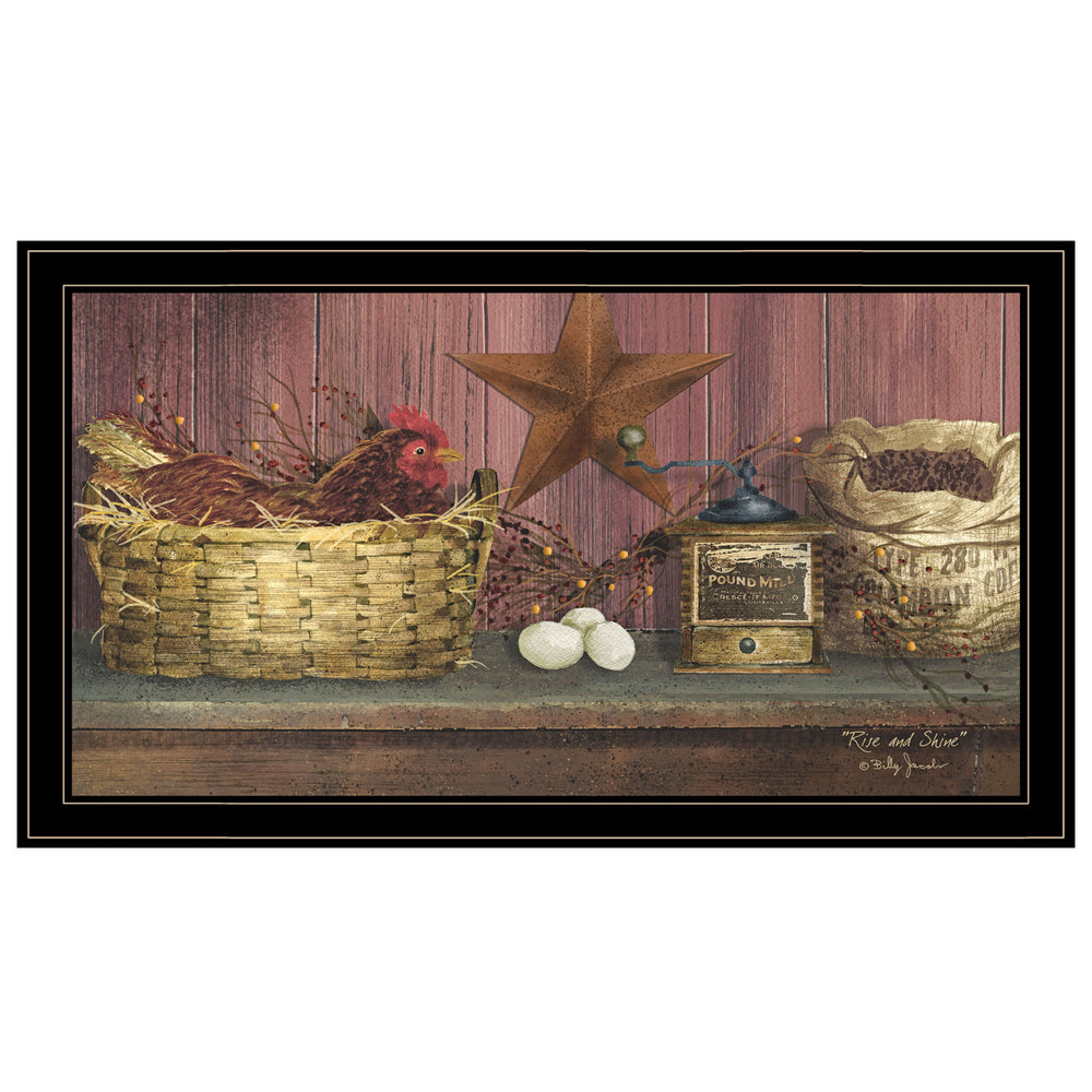 English Elm "rise & Shine" Billy Jacobs Folk Art Pastoral Print in Black Wood Frame Ready to Hang B06785313