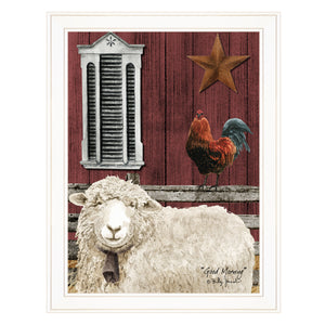 English Elm "good Morning" Billy Jacobs Rooster Pastoral Print White Framed Wall Art for Farmhouse B06785320