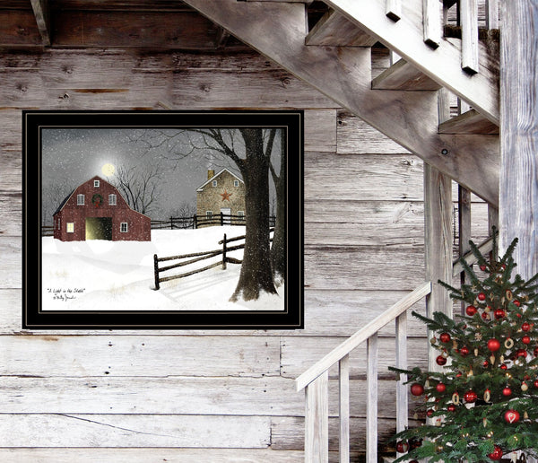 English Elm "light in the Stable" Billy Jacobs Framed Canvas Art Nostalgic Pastoral Wall Print B06787430