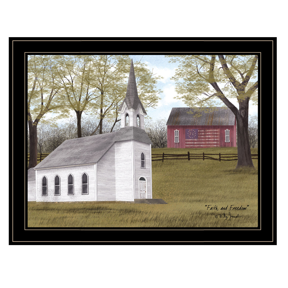 English Elm "faith and Freedom" Billy Jacobs Pastoral Farmhouse Wall Art Black Framed Canvas Print B06785369