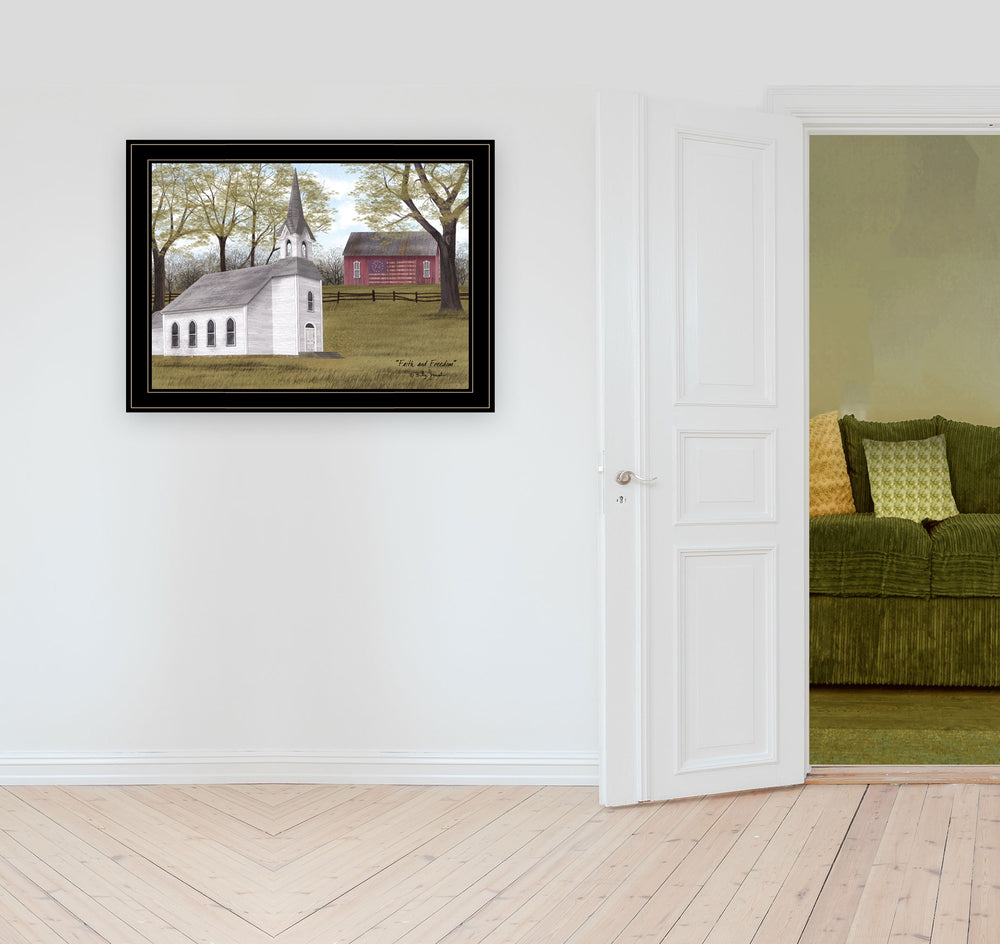 English Elm "faith and Freedom" Billy Jacobs Pastoral Farmhouse Wall Art Black Framed Canvas Print B06785369