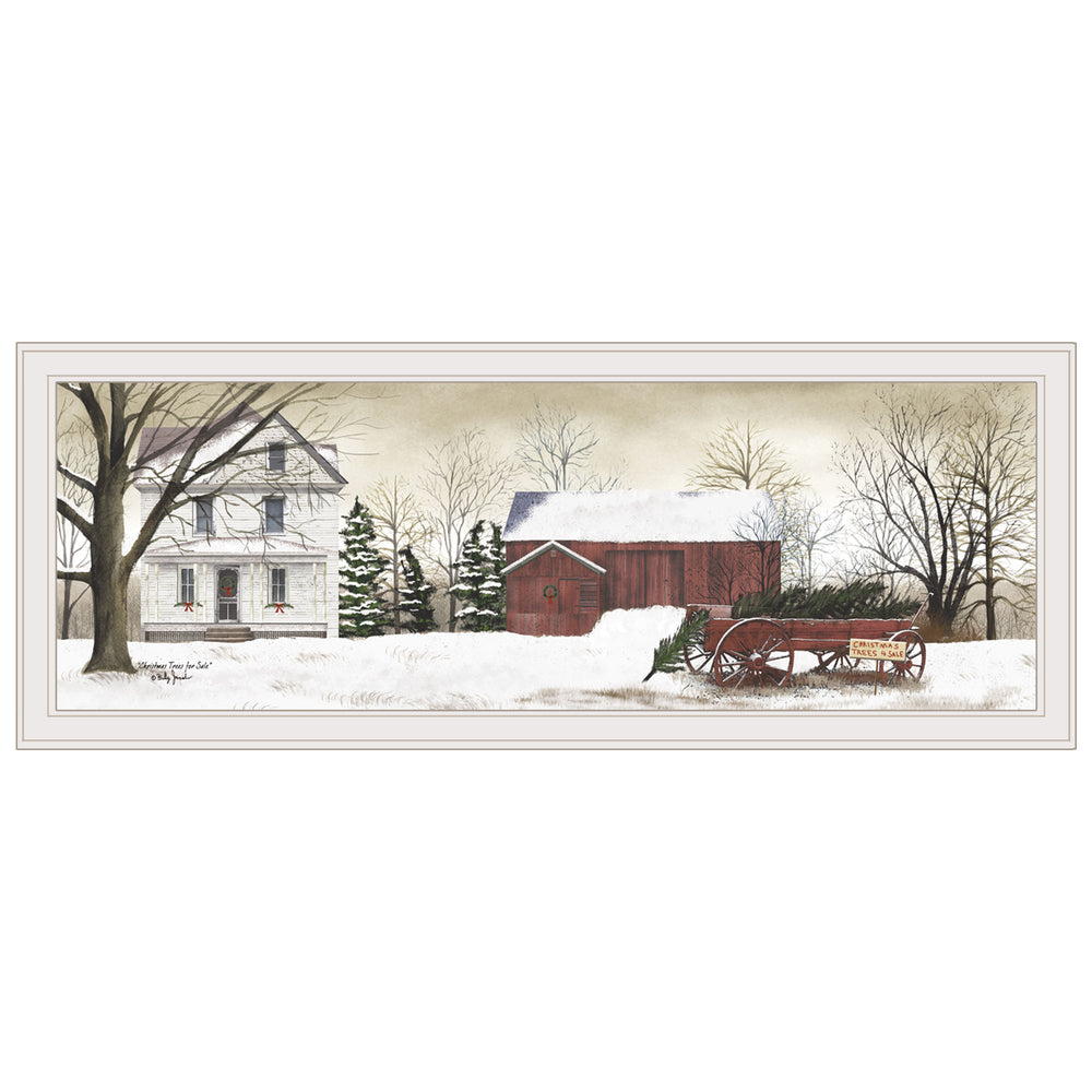 English Elm "christmas Trees Folk Art Framed Wall Print White Border Farmhouse Holiday Decor B06787462