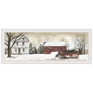 English Elm "christmas Trees Folk Art Framed Wall Print White Border Farmhouse Holiday Decor B06787462