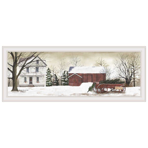 English Elm "christmas Trees Folk Art Framed Wall Print White Border Farmhouse Holiday Decor B06787462