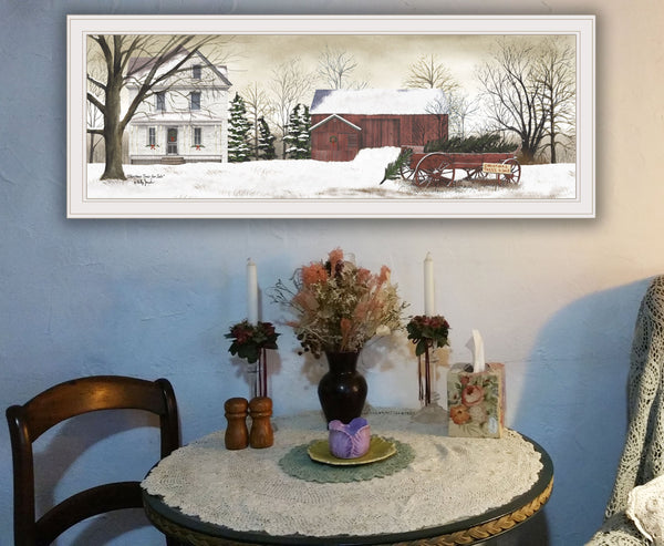 English Elm "christmas Trees Folk Art Framed Wall Print White Border Farmhouse Holiday Decor B06787462