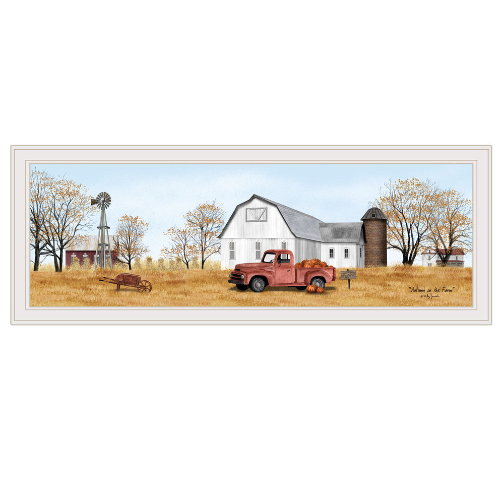 English Elm "autumn on Farm" Billy Jacobs Rustic Pastoral Framed Wall Art White Ready to Hang B06785417