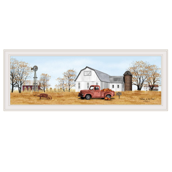 English Elm "autumn on Farm" Billy Jacobs Rustic Pastoral Framed Wall Art White Ready to Hang B06785417