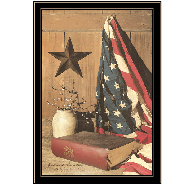 English Elm "god and Country" Billy Jacobs Framed Canvas Print Black Wood Wall Art B06785460