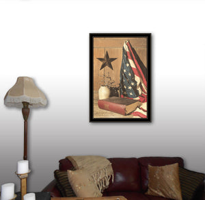 English Elm "god and Country" Billy Jacobs Framed Canvas Print Black Wood Wall Art B06785460