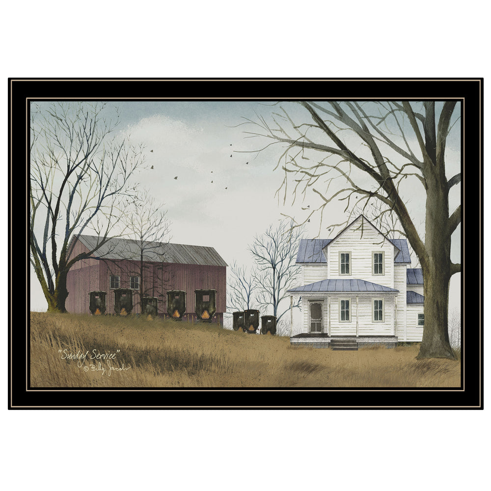 English Elm "sunday Service Billy Jacobs Framed Wall Art Rustic Pastoral Print with Black Wood Frame B06785465