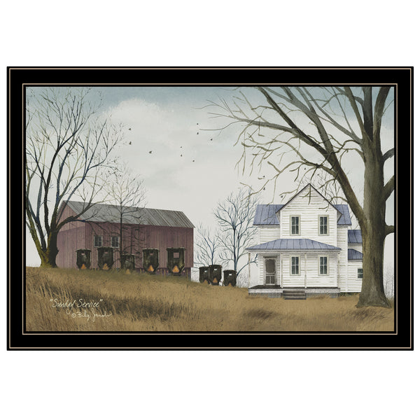 English Elm "sunday Service Billy Jacobs Framed Wall Art Rustic Pastoral Print with Black Wood Frame B06785465