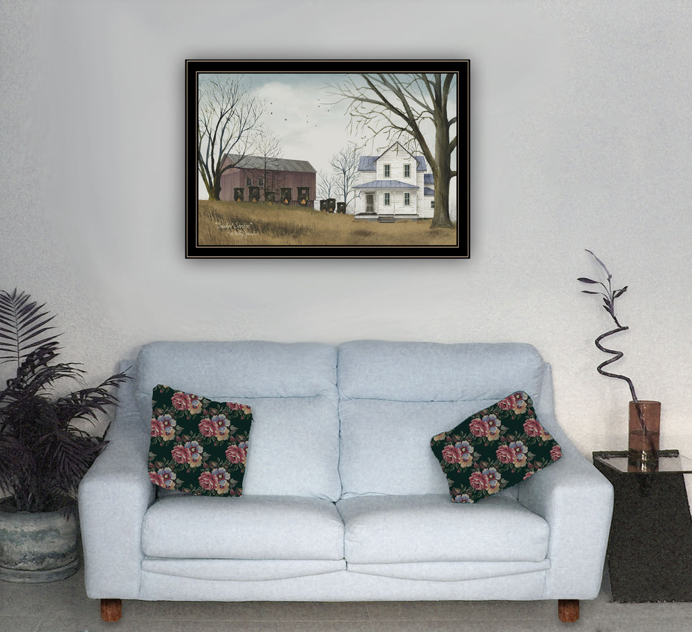English Elm "sunday Service Billy Jacobs Framed Wall Art Rustic Pastoral Print with Black Wood Frame B06785465