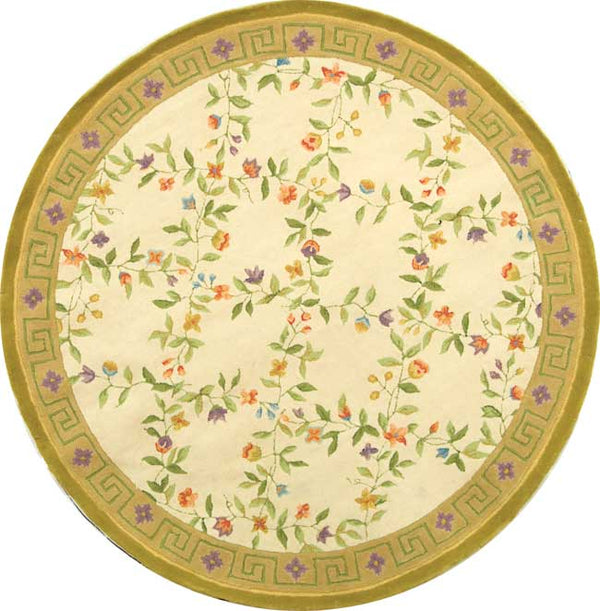 Safavieh Berkeley 5-foot Round Area Rug - Elegant Floral Design With Greek Key Border, Premium Wool Pile Assorted Wool Pile Bk147a-5r