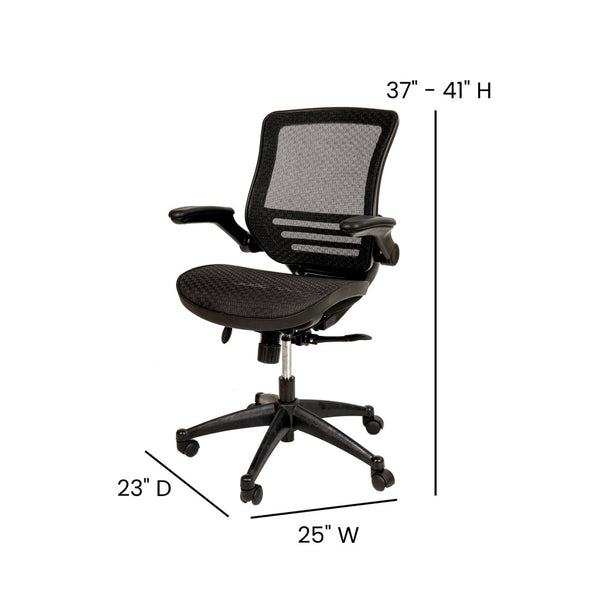 English Elm Warfield Mid-Back Ergonomic Office Chair with Flip-Up Arms and Breathable Mesh for Ultimate Comfort Black Mesh/Black Frame BL-8801X-BK-GG