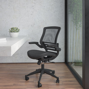 English Elm Warfield Mid-Back Ergonomic Office Chair with Flip-Up Arms and Breathable Mesh for Ultimate Comfort Black Mesh/Black Frame BL-8801X-BK-GG