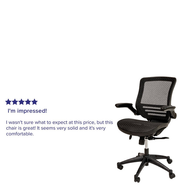 English Elm Warfield Mid-Back Ergonomic Office Chair with Flip-Up Arms and Breathable Mesh for Ultimate Comfort Black Mesh/Black Frame BL-8801X-BK-GG