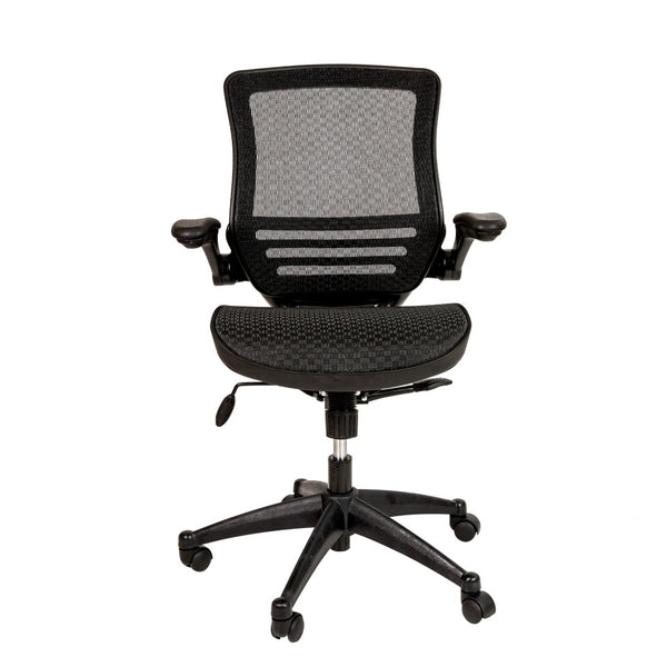 English Elm Warfield Mid-Back Ergonomic Office Chair with Flip-Up Arms and Breathable Mesh for Ultimate Comfort Black Mesh/Black Frame BL-8801X-BK-GG