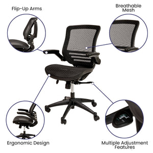 English Elm Warfield Mid-Back Ergonomic Office Chair with Flip-Up Arms and Breathable Mesh for Ultimate Comfort Black Mesh/Black Frame BL-8801X-BK-GG