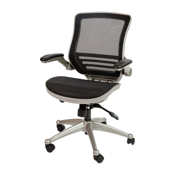 English Elm Warfield Mid-Back Ergonomic Office Chair with Flip-Up Arms and Breathable Mesh for Ultimate Comfort Black Mesh/Graphite Silver Frame BL-8801X-BK-GR-GG