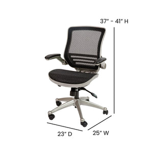 English Elm Warfield Mid-Back Ergonomic Office Chair with Flip-Up Arms and Breathable Mesh for Ultimate Comfort Black Mesh/Graphite Silver Frame BL-8801X-BK-GR-GG