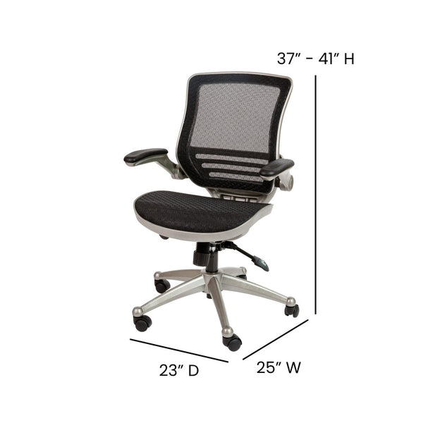 English Elm Warfield Mid-Back Ergonomic Office Chair with Flip-Up Arms and Breathable Mesh for Ultimate Comfort Black Mesh/Graphite Silver Frame BL-8801X-BK-GR-GG