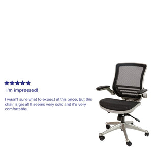 English Elm Warfield Mid-Back Ergonomic Office Chair with Flip-Up Arms and Breathable Mesh for Ultimate Comfort Black Mesh/Graphite Silver Frame BL-8801X-BK-GR-GG