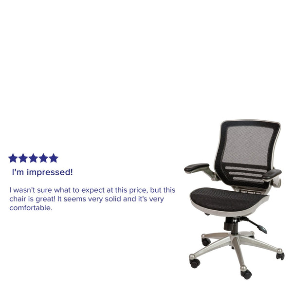 English Elm Warfield Mid-Back Ergonomic Office Chair with Flip-Up Arms and Breathable Mesh for Ultimate Comfort Black Mesh/Graphite Silver Frame BL-8801X-BK-GR-GG