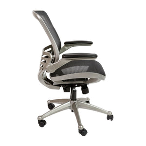 English Elm Warfield Mid-Back Ergonomic Office Chair with Flip-Up Arms and Breathable Mesh for Ultimate Comfort Black Mesh/Graphite Silver Frame BL-8801X-BK-GR-GG