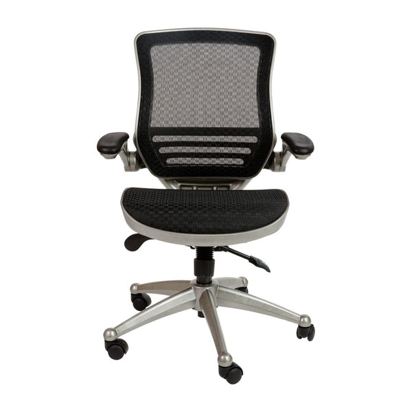 English Elm Warfield Mid-Back Ergonomic Office Chair with Flip-Up Arms and Breathable Mesh for Ultimate Comfort Black Mesh/Graphite Silver Frame BL-8801X-BK-GR-GG
