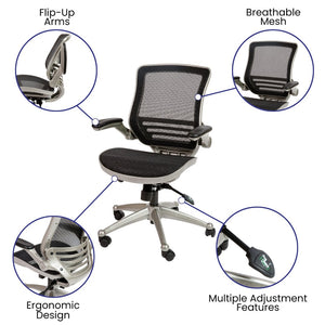 English Elm Warfield Mid-Back Ergonomic Office Chair with Flip-Up Arms and Breathable Mesh for Ultimate Comfort Black Mesh/Graphite Silver Frame BL-8801X-BK-GR-GG