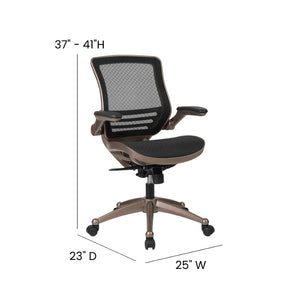 English Elm Warfield Mid-Back Ergonomic Office Chair with Flip-Up Arms and Breathable Mesh for Ultimate Comfort Black Mesh/Gold Frame BL-8801X-GG