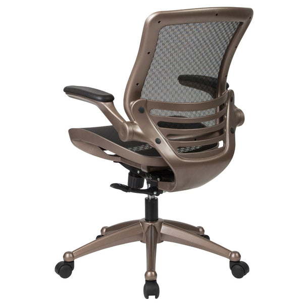 English Elm Warfield Mid-Back Ergonomic Office Chair with Flip-Up Arms and Breathable Mesh for Ultimate Comfort Black Mesh/Gold Frame BL-8801X-GG