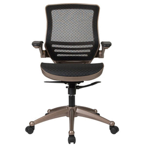English Elm Warfield Mid-Back Ergonomic Office Chair with Flip-Up Arms and Breathable Mesh for Ultimate Comfort Black Mesh/Gold Frame BL-8801X-GG