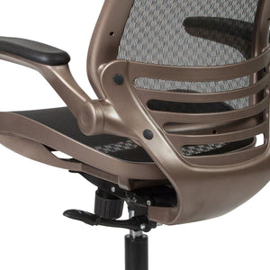 English Elm Warfield Mid-Back Ergonomic Office Chair with Flip-Up Arms and Breathable Mesh for Ultimate Comfort Black Mesh/Gold Frame BL-8801X-GG