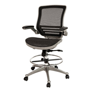 English Elm Waylon Ergonomic Mid-Back Drafting Chair with Lumbar Support, Flip-Up Arms for Elevated Work Comfort Black Mesh/Graphite Silver Frame BL-LB-8801X-D-BK-GR-GG