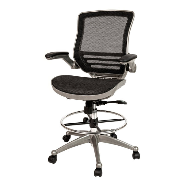 English Elm Waylon Ergonomic Mid-Back Drafting Chair with Lumbar Support, Flip-Up Arms for Elevated Work Comfort Black Mesh/Graphite Silver Frame BL-LB-8801X-D-BK-GR-GG