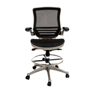English Elm Waylon Ergonomic Mid-Back Drafting Chair with Lumbar Support, Flip-Up Arms for Elevated Work Comfort Black Mesh/Graphite Silver Frame BL-LB-8801X-D-BK-GR-GG