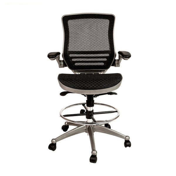 English Elm Waylon Ergonomic Mid-Back Drafting Chair with Lumbar Support, Flip-Up Arms for Elevated Work Comfort Black Mesh/Graphite Silver Frame BL-LB-8801X-D-BK-GR-GG