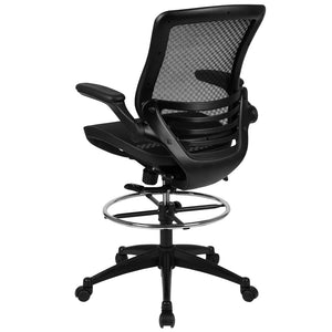 English Elm Waylon Ergonomic Mid-Back Drafting Chair with Lumbar Support, Flip-Up Arms for Elevated Work Comfort Black Mesh/Black Frame BL-LB-8801X-D-BLK-GG