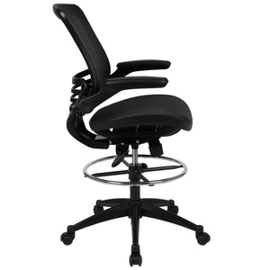 English Elm Waylon Ergonomic Mid-Back Drafting Chair with Lumbar Support, Flip-Up Arms for Elevated Work Comfort Black Mesh/Black Frame BL-LB-8801X-D-BLK-GG