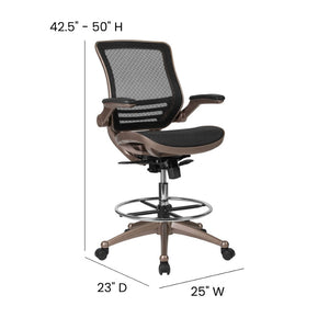 English Elm Waylon Ergonomic Mid-Back Drafting Chair with Lumbar Support, Flip-Up Arms for Elevated Work Comfort Black Mesh/Gold Frame BL-LB-8801X-D-GG
