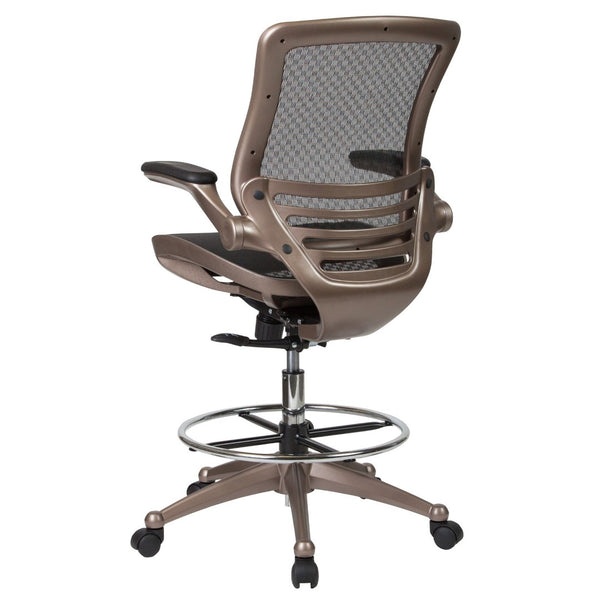 English Elm Waylon Ergonomic Mid-Back Drafting Chair with Lumbar Support, Flip-Up Arms for Elevated Work Comfort Black Mesh/Gold Frame BL-LB-8801X-D-GG