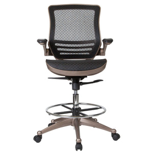 English Elm Waylon Ergonomic Mid-Back Drafting Chair with Lumbar Support, Flip-Up Arms for Elevated Work Comfort Black Mesh/Gold Frame BL-LB-8801X-D-GG