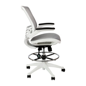 English Elm Waylon Ergonomic Mid-Back Drafting Chair with Lumbar Support, Flip-Up Arms for Elevated Work Comfort Gray Mesh/White Frame BL-LB-8801X-D-GR-WH-GG