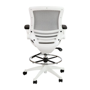 English Elm Waylon Ergonomic Mid-Back Drafting Chair with Lumbar Support, Flip-Up Arms for Elevated Work Comfort Gray Mesh/White Frame BL-LB-8801X-D-GR-WH-GG