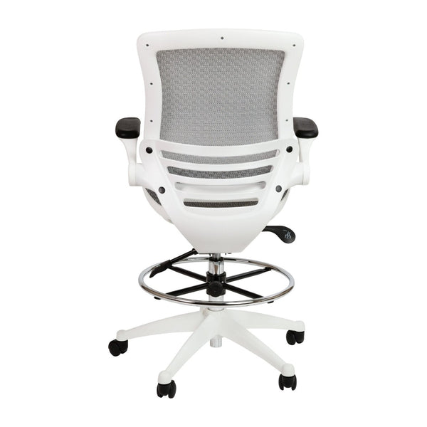English Elm Waylon Ergonomic Mid-Back Drafting Chair with Lumbar Support, Flip-Up Arms for Elevated Work Comfort Gray Mesh/White Frame BL-LB-8801X-D-GR-WH-GG