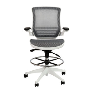 English Elm Waylon Ergonomic Mid-Back Drafting Chair with Lumbar Support, Flip-Up Arms for Elevated Work Comfort Gray Mesh/White Frame BL-LB-8801X-D-GR-WH-GG