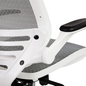 English Elm Waylon Ergonomic Mid-Back Drafting Chair with Lumbar Support, Flip-Up Arms for Elevated Work Comfort Gray Mesh/White Frame BL-LB-8801X-D-GR-WH-GG