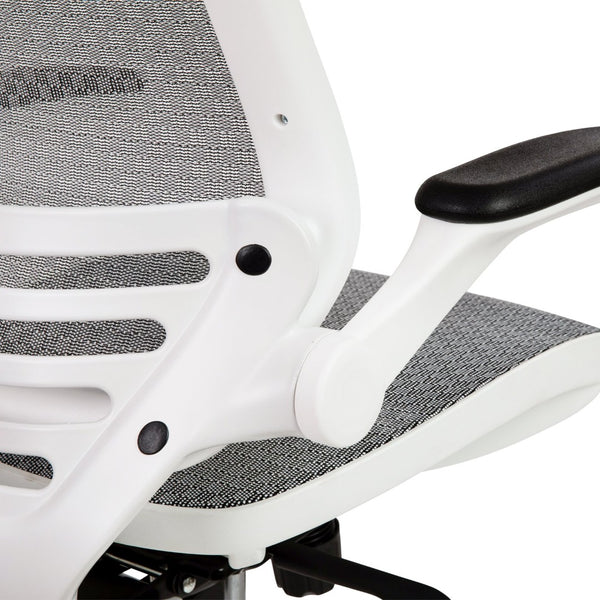 English Elm Waylon Ergonomic Mid-Back Drafting Chair with Lumbar Support, Flip-Up Arms for Elevated Work Comfort Gray Mesh/White Frame BL-LB-8801X-D-GR-WH-GG